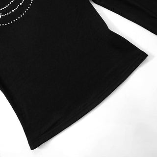 Long sleeve high neck beaded print contrast top