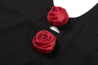Halter u neck flower applique hollow out crop cut out top