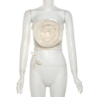 Flower applique backless solid tube top