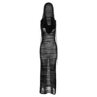 Crochet solid hoodie sleeveless see through maxi dress