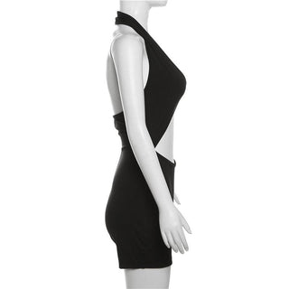 Halter solid v neck hollow out backless romper