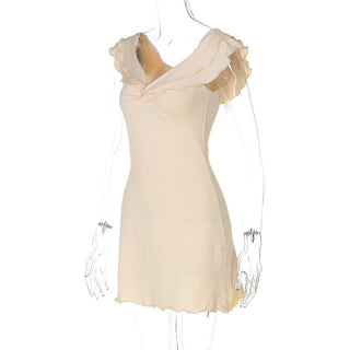 Ruffle v neck ruched solid mini dress