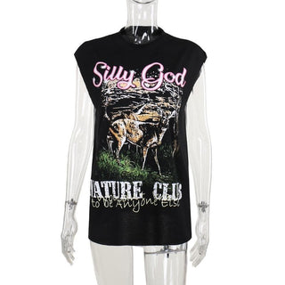 Sleeveless crewneck print top