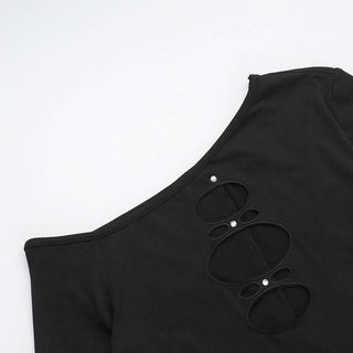 Irregular long sleeve hollow out gloves jumpsuit