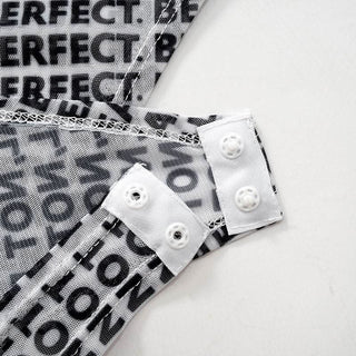 Gloves long sleeve crewneck letter print button bodysuit