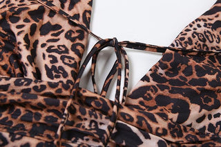 Halter cowl neck leopard print backless top