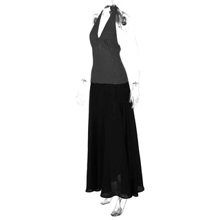 Halter polka dot print backless maxi dress