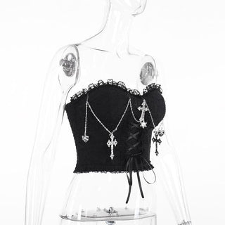 Metal chain lace up sweetheart neck tube top