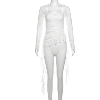 Square neck long sleeve lace ruffle top