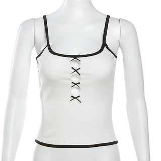 U neck hollow out bowknot stitch cami cut out top