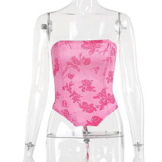 Flower print lace up tube top