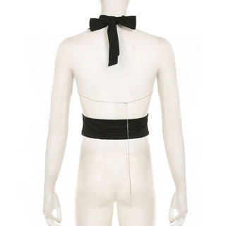 Halter cowl neck metal chain backless top