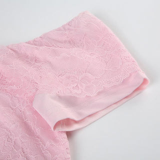Short sleeve flower applique off shoulder ruffle top
