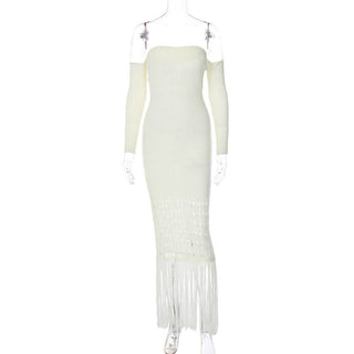 Sweetheart neck off shoulder tassels knitted maxi dress