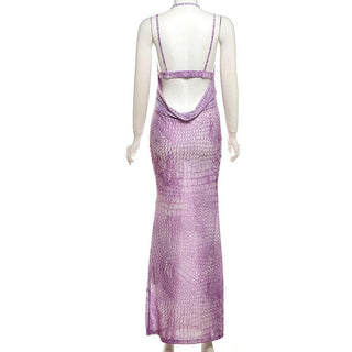 Halter hollow out print cami cut out maxi dress