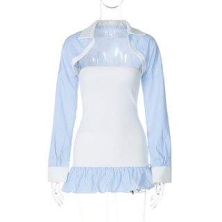 Long sleeve shrug striped print tube 2 piece mini dress