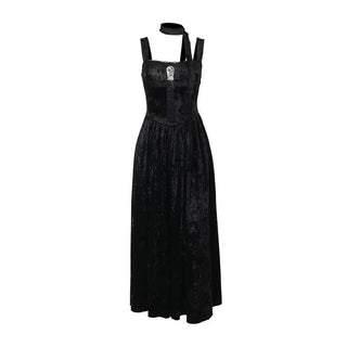 Lace hem velvet cross square neck maxi dress