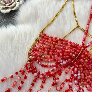 Halter beaded hollow out backless cut out top