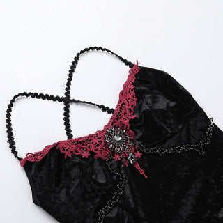 V neck beaded velvet cami mini dress