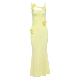 Hollow out rose applique solid cami cut out maxi dress