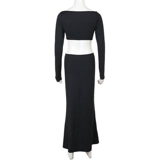 Long sleeve hollow out solid cut out maxi dress