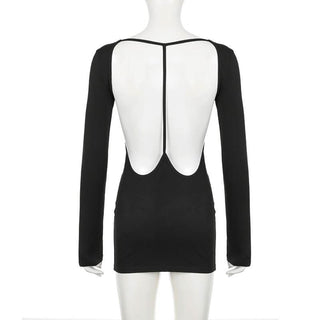 Long sleeve hollow out backless cut out mini dress