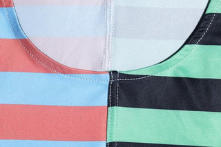 Striped print padded stitch contrast tube mini dress