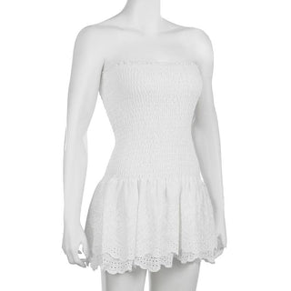 Smocked textured solid tube mini dress