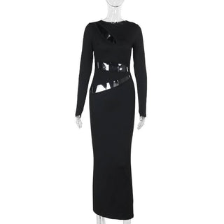 Long sleeve crewneck hollow out cut out maxi dress