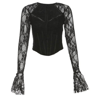 Long flared sleeve corset lace self tie top