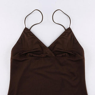 Low cut ruched solid spaghetti strap mini dress
