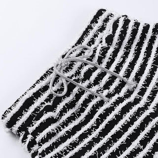 Textured self tie contrast patchwork slit pant