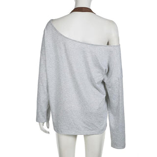 Halter off shoulder long sleeve abstract print top