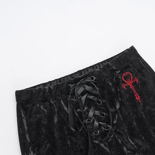 Lace up velvet embroidery medium rise pant