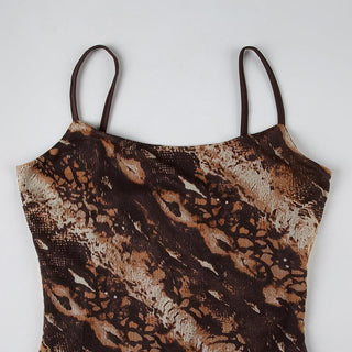 U neck print mesh backless cami maxi dress