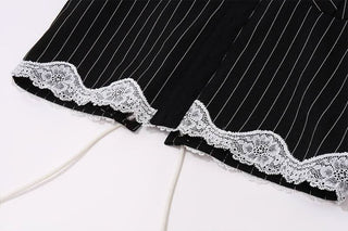 Striped lace hem stitch lace up cami top