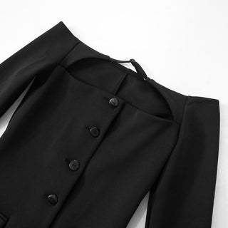 Off shoulder long sleeve button hollow out cut out mini dress