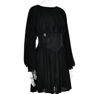 Button ruched corset solid long sleeve mini dress-final-sale