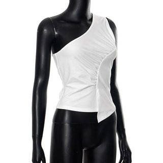 One shoulder ruched irregular solid backless top