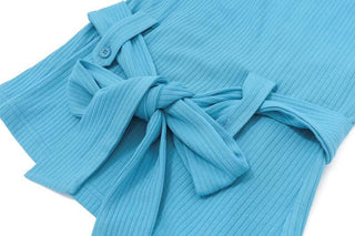 Crewneck long sleeve belt knotted knitted top