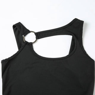 Hollow out o ring button irregular solid bodysuit