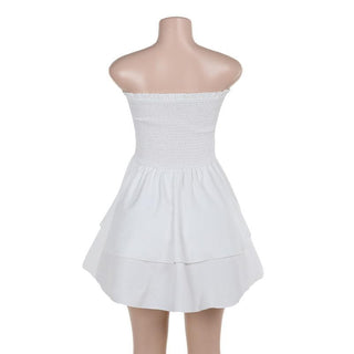 Smocked backless ruched ruffle tube mini dress