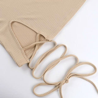 Long sleeve off shoulder knitted hollow out self tie cut out mini dress