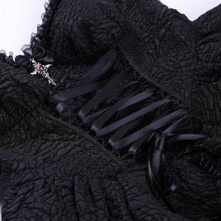 Backless lace up zip-up textured solid lace hem mini dress | victorian gothic dresses-final-sale