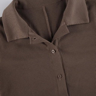 Turnover collar ribbed button romper