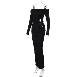 Off shoulder long sleeve hollow out cut out maxi dress