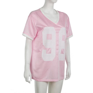 Short sleeve stitch textured â€œ96â€ v neck top