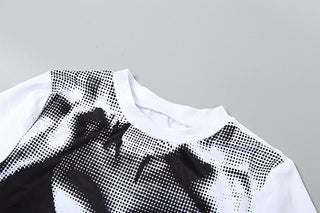 Short sleeve crewneck body print crop top