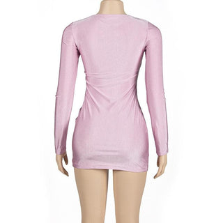 Solid v neck long sleeve mini dress