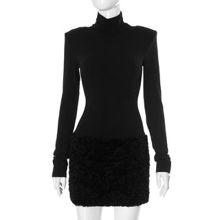 High neck long sleeve padded fluffy mini dress